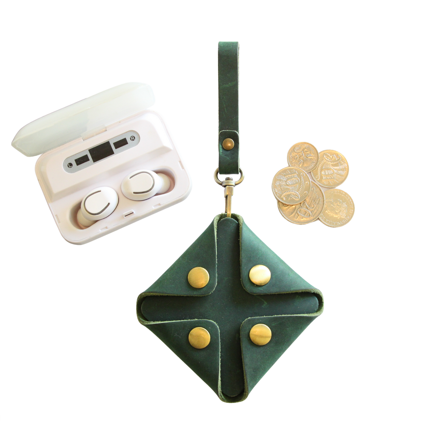 Green Leather Coin Pouch With Strap