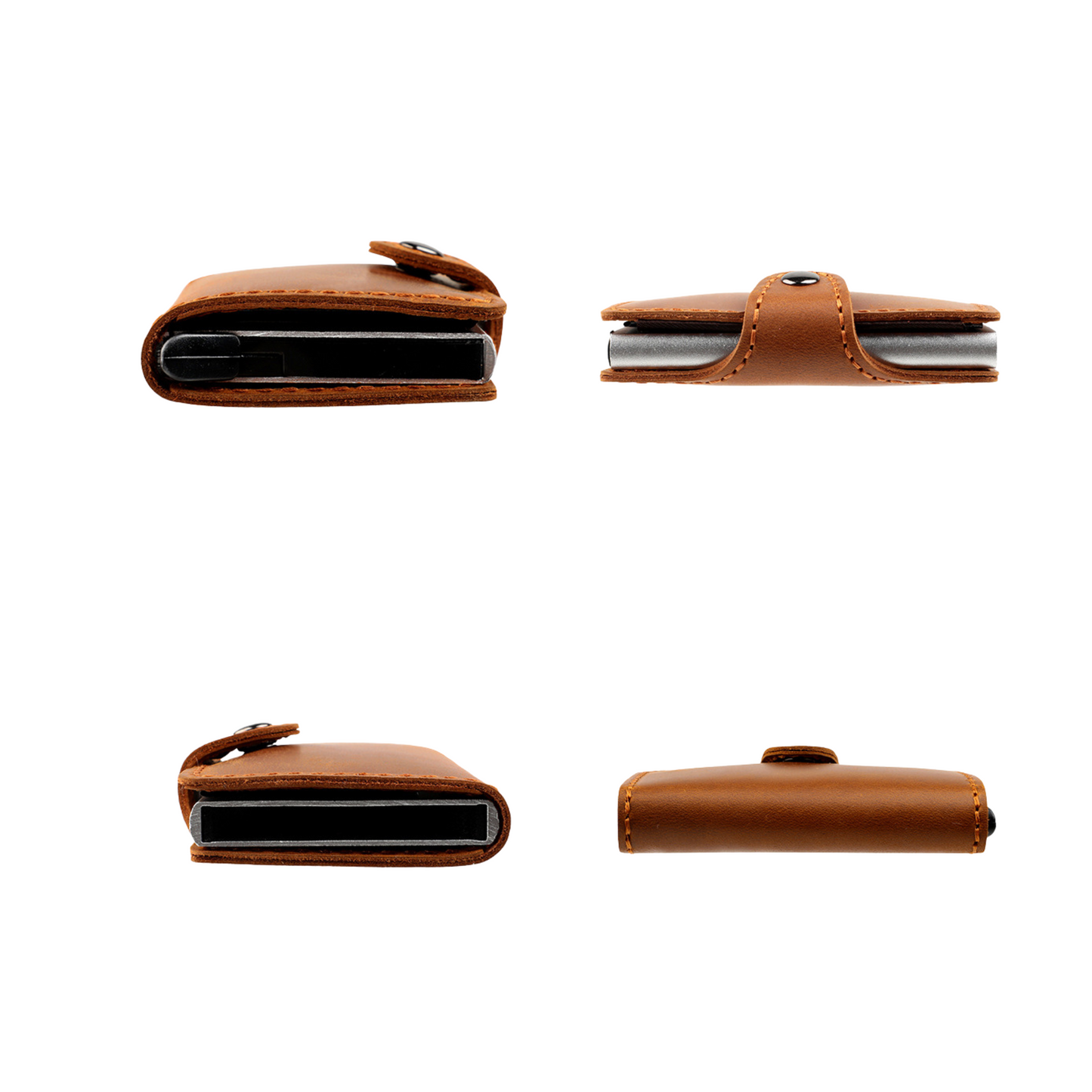 RFID Metal Case With Brown Leather Card Holder Wallet