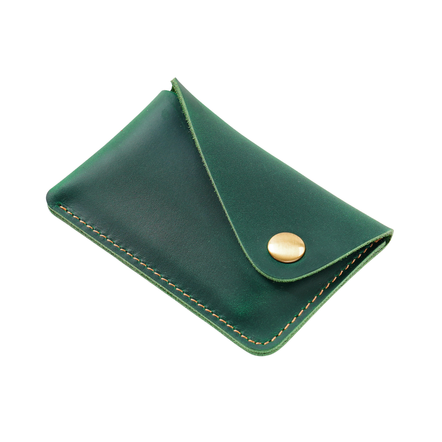 Green Leather Card Holder With Press Stud