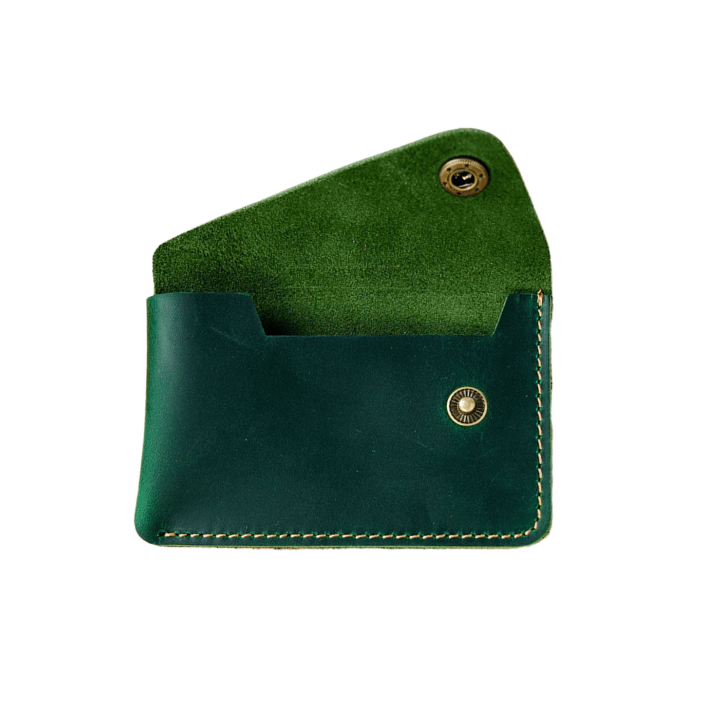 Green Leather Card Holder With Press Stud