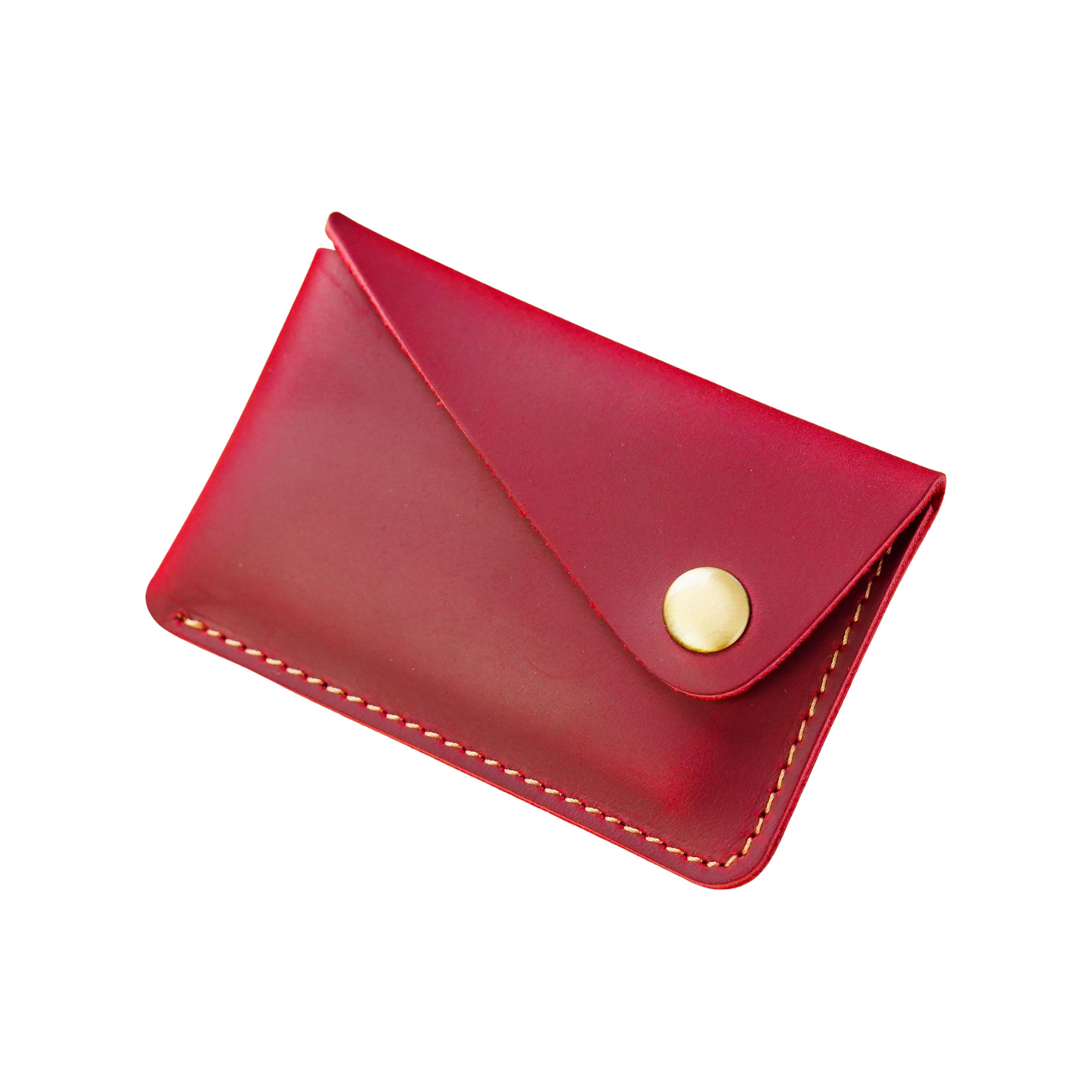 Red Leather Card Holder With Press Stud