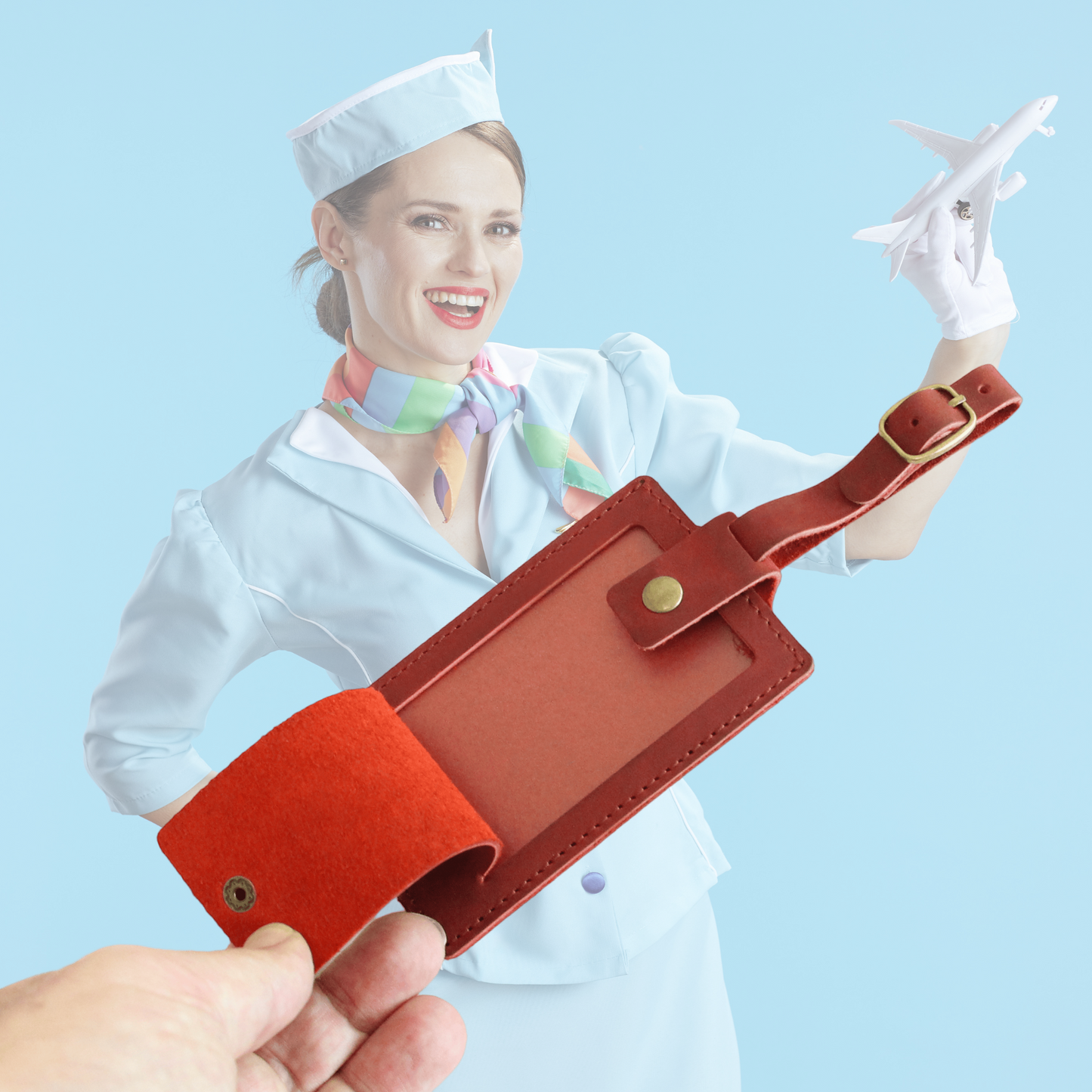 Red leather luggage tag