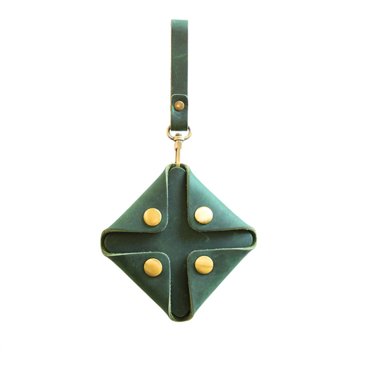 Green Leather Coin Pouch With Strap