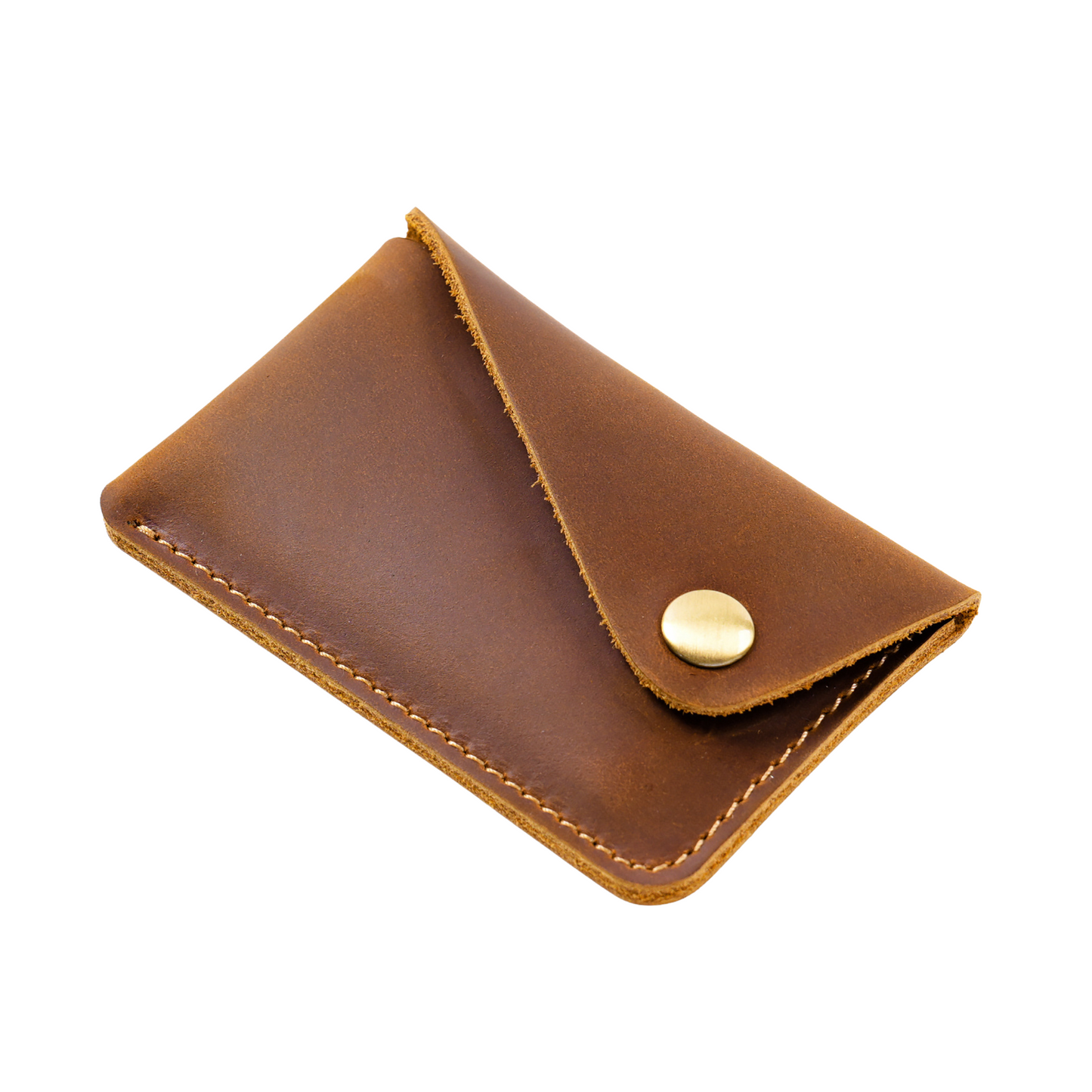 Brown Leather Card Holder With Press Stud