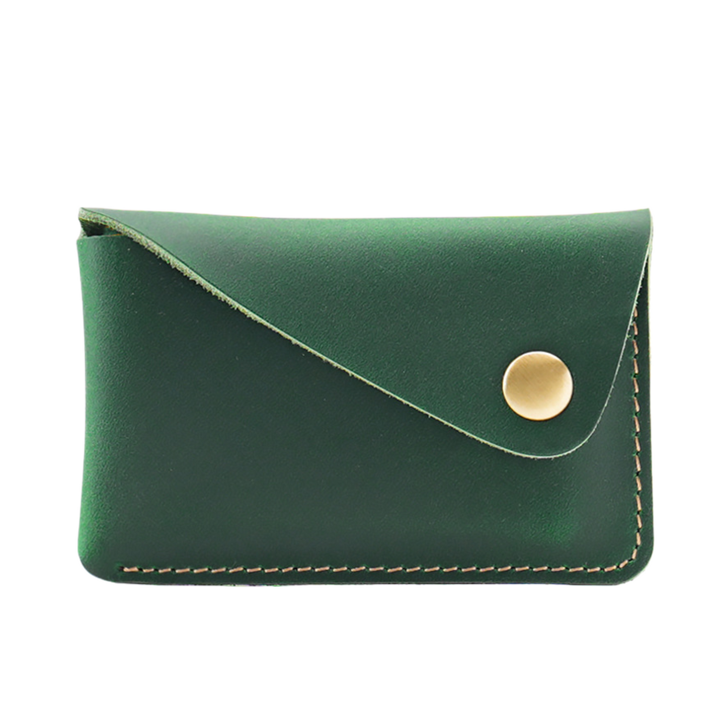 Green Leather Card Holder With Press Stud