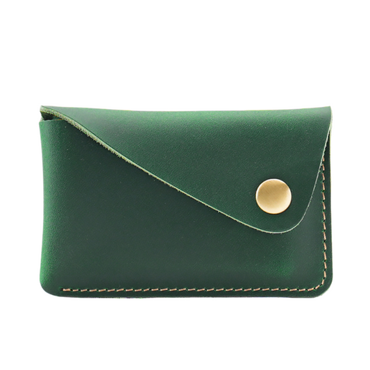 Green Leather Card Holder With Press Stud
