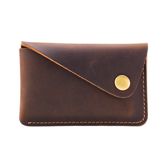 Coffee Leather Card Holder With Press Stud
