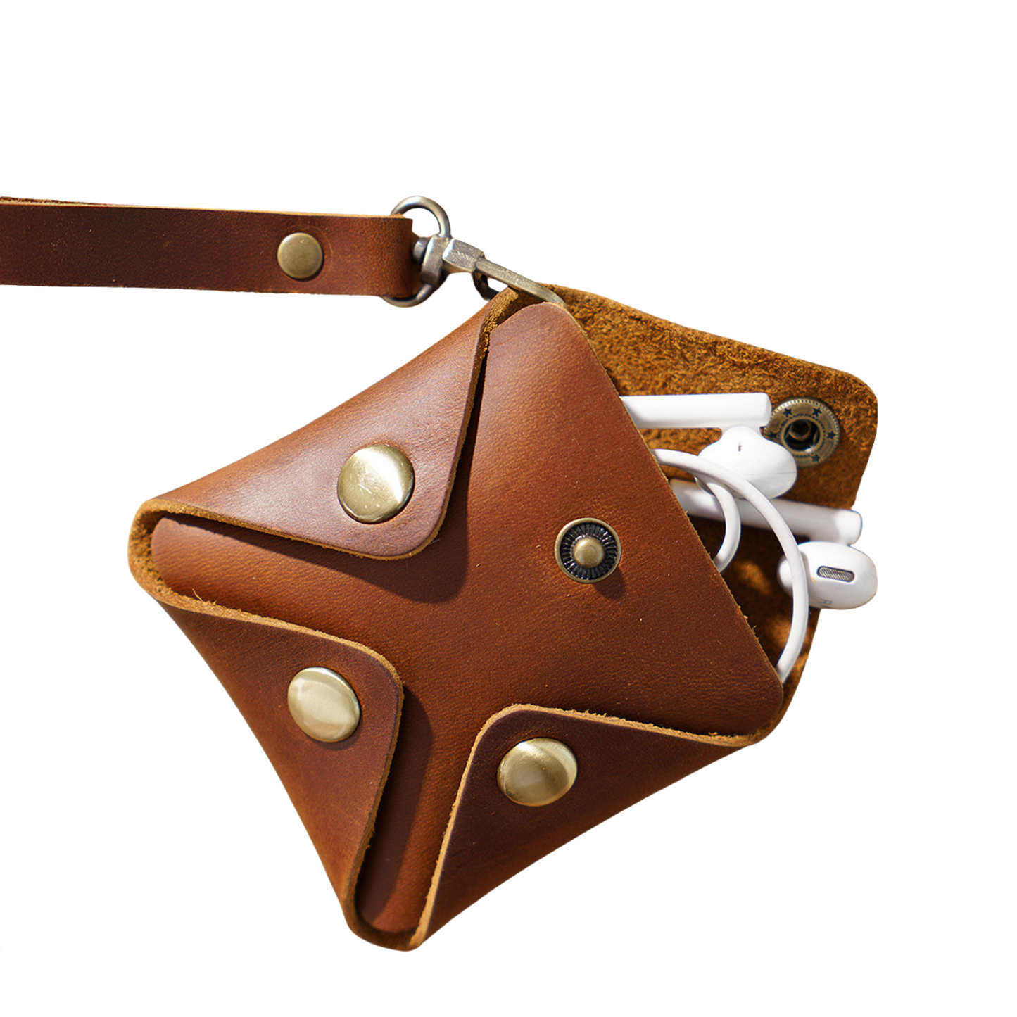 Brown Leather Coin Pouch With Strap
