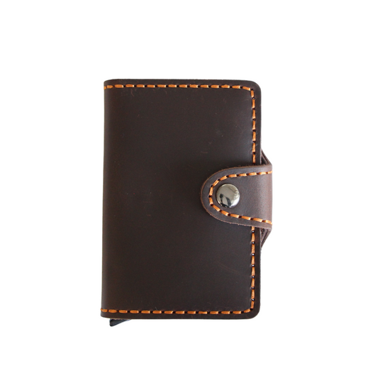 RFID Metal Case with Leather Coffee Card Holder Wallet