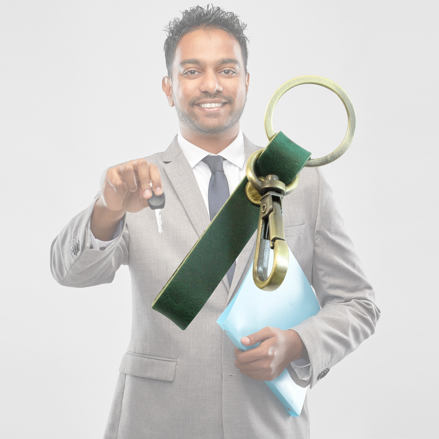 Green Slim leather keyring