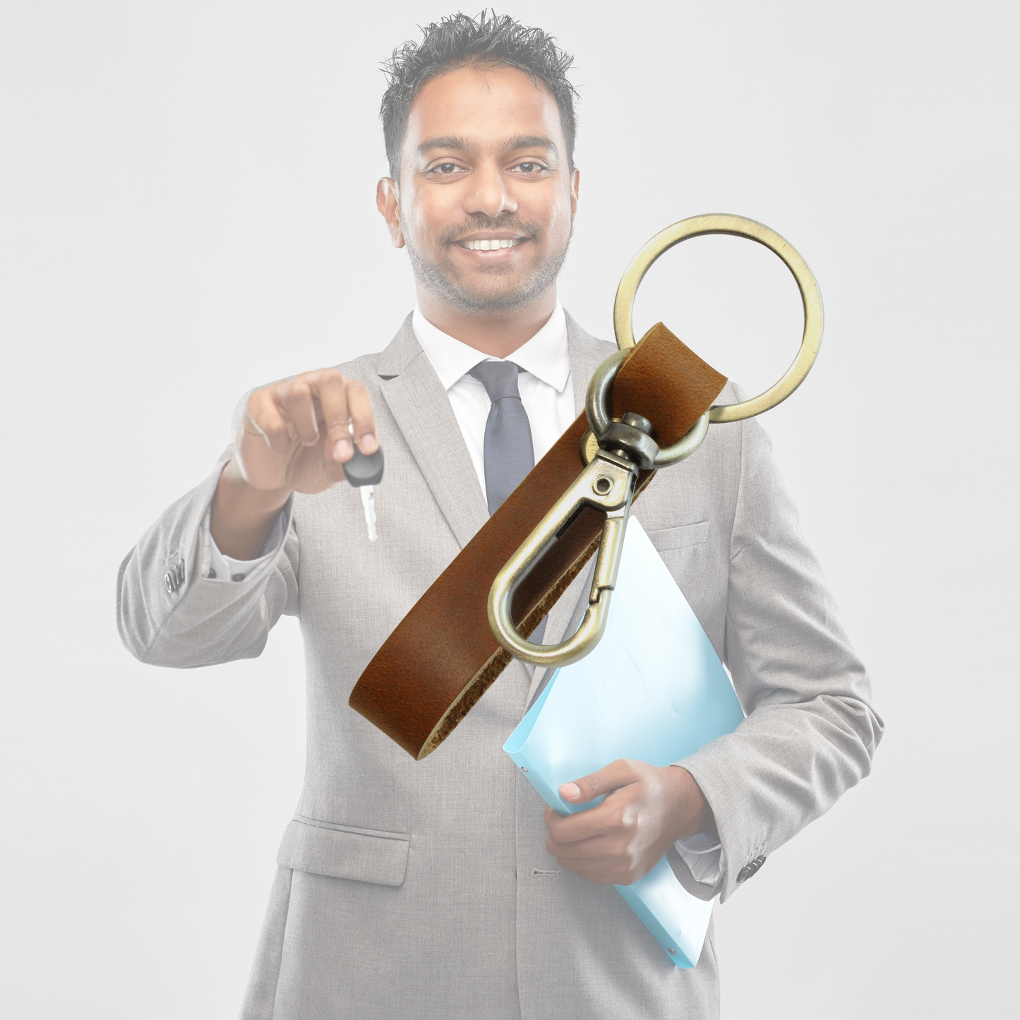 Tan genuine leather keyring