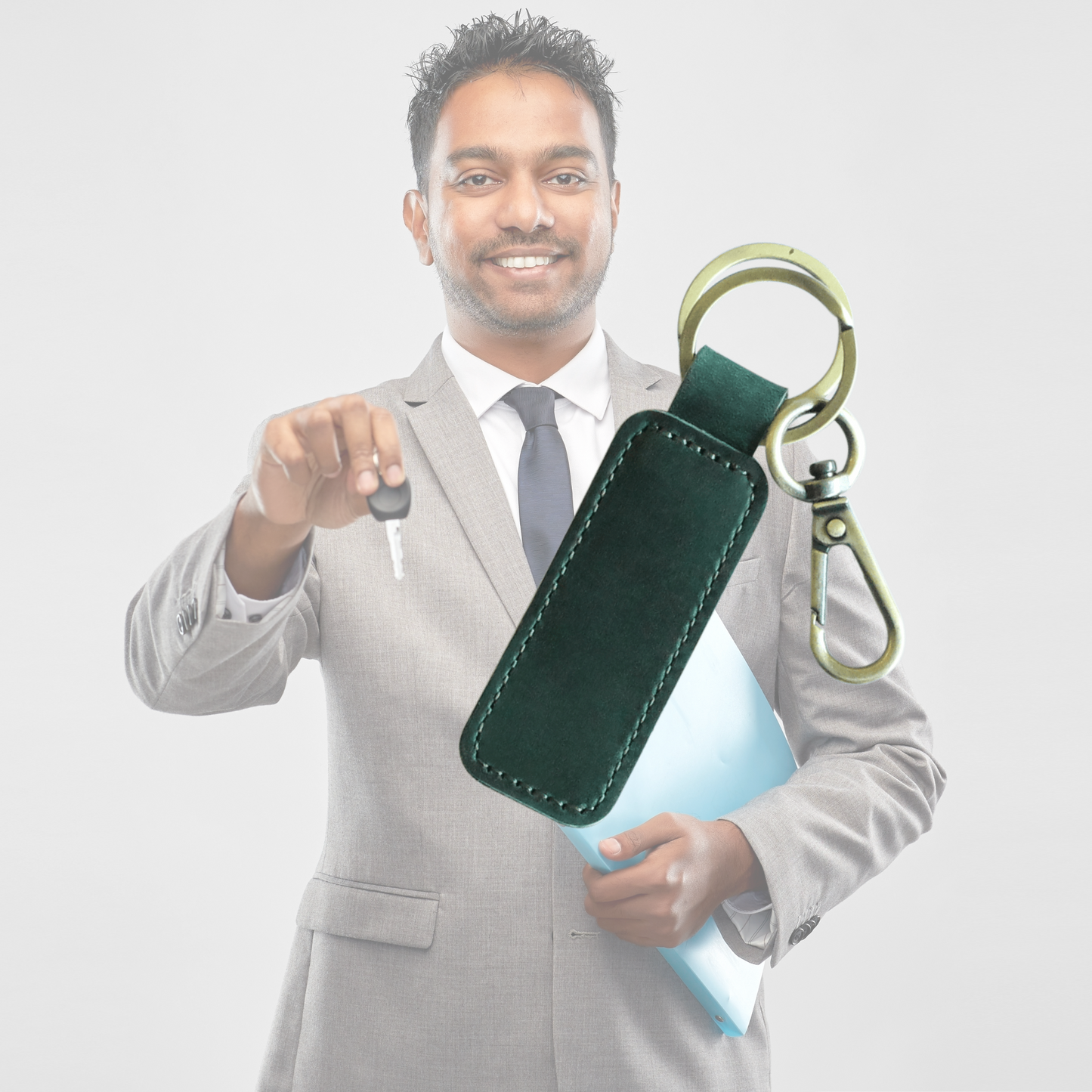 Green Thick leather keyring