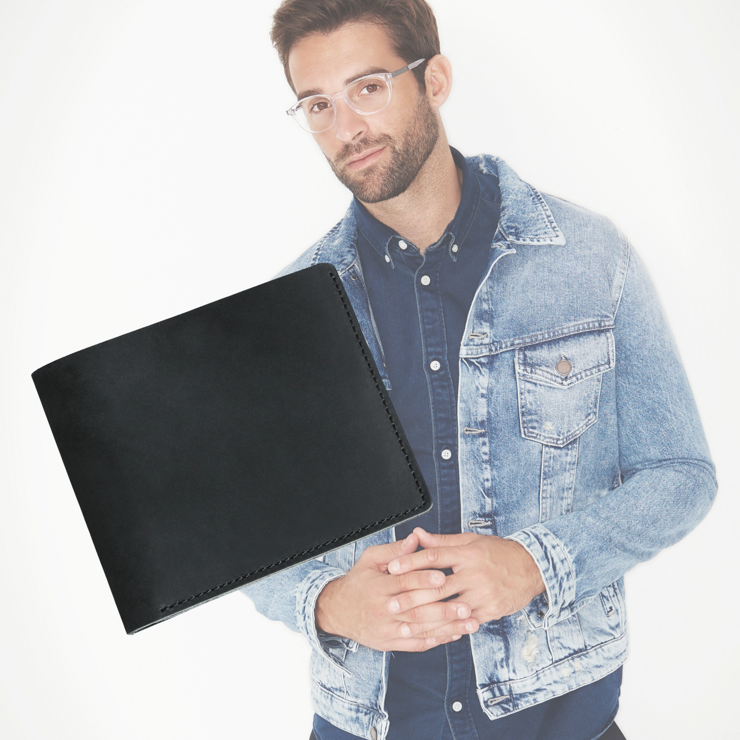 Black leather retro men's wallet