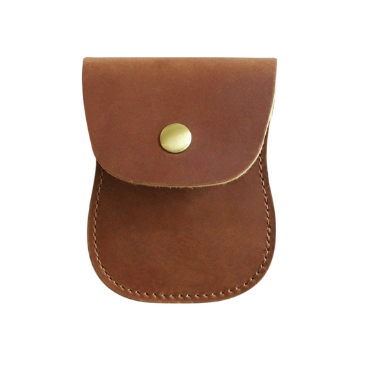 Tan Leather coin pouch with press stud