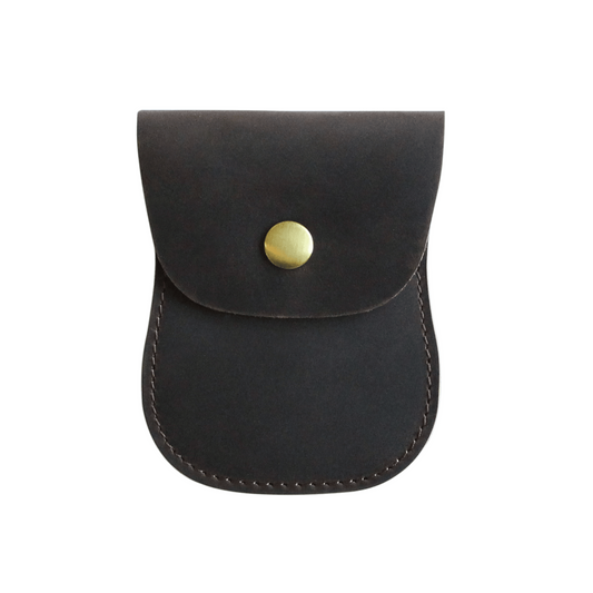 Coffee color Leather Coin Pouch with press stud