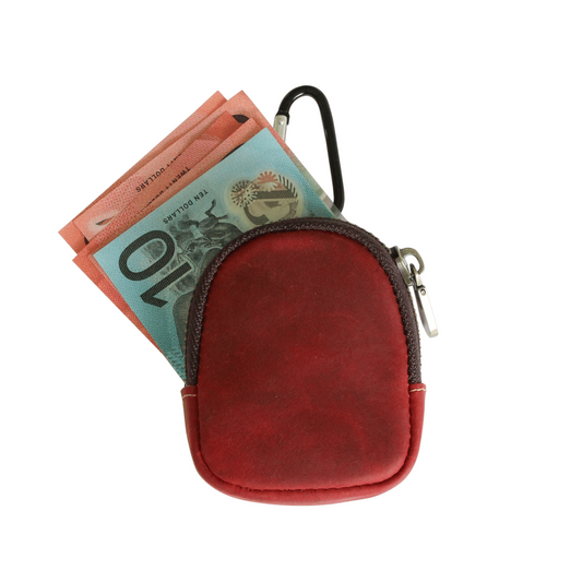 Red Leather coin pouch with zipper