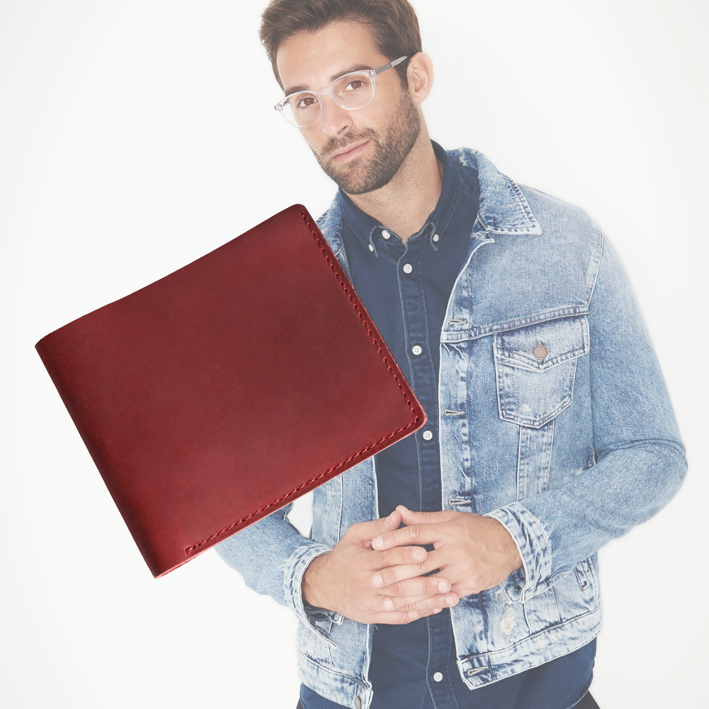 Red men's leather wallet