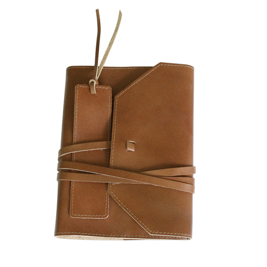 Brown leather journal and bookmark set