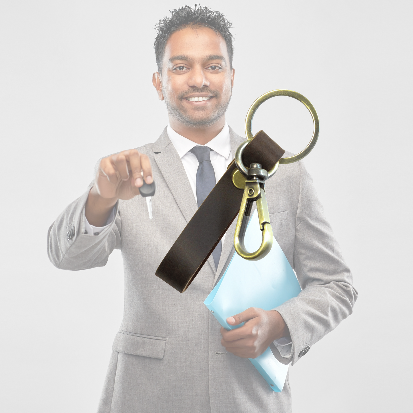 Slim Coffee Leather Keyring