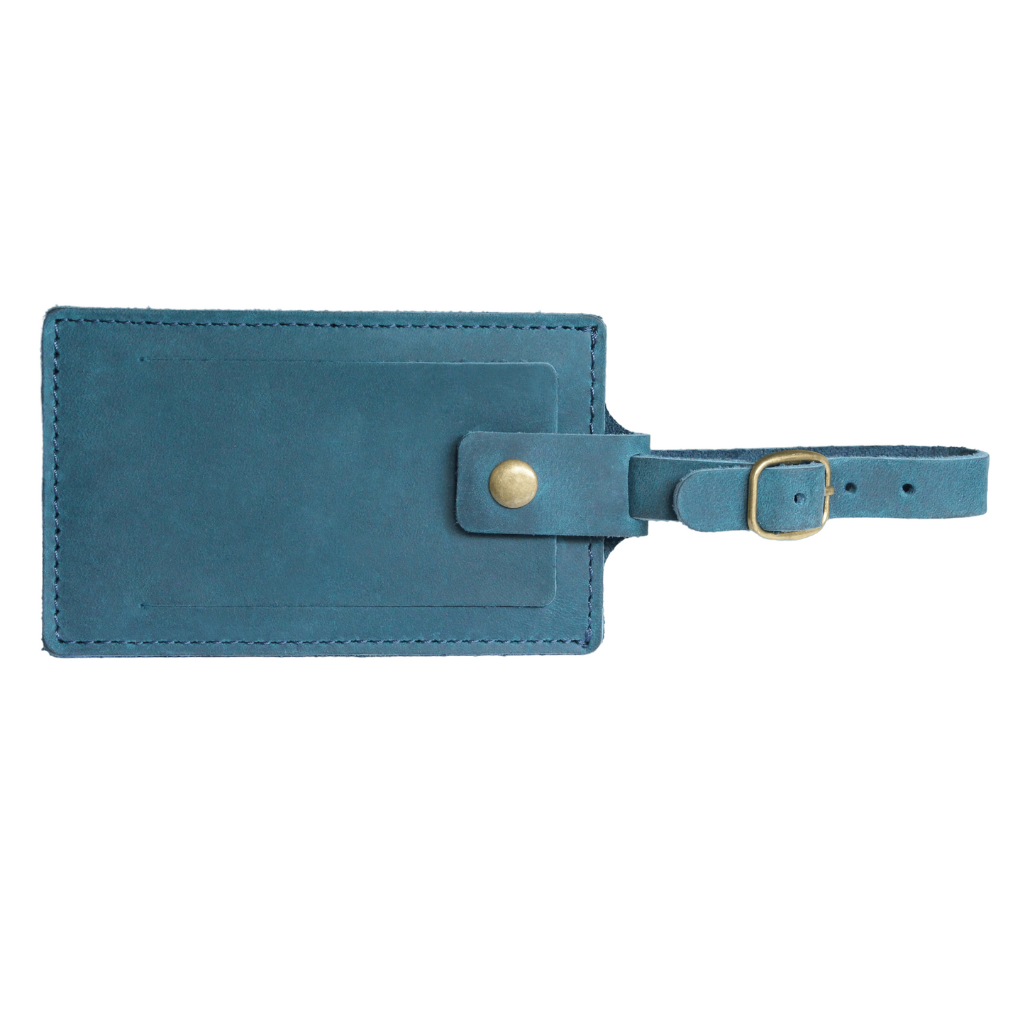 Blue leather luggage tag