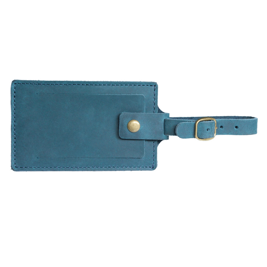 Blue leather luggage tag