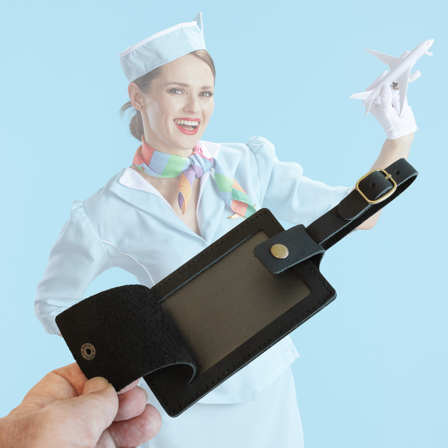 Black leather luggage tag