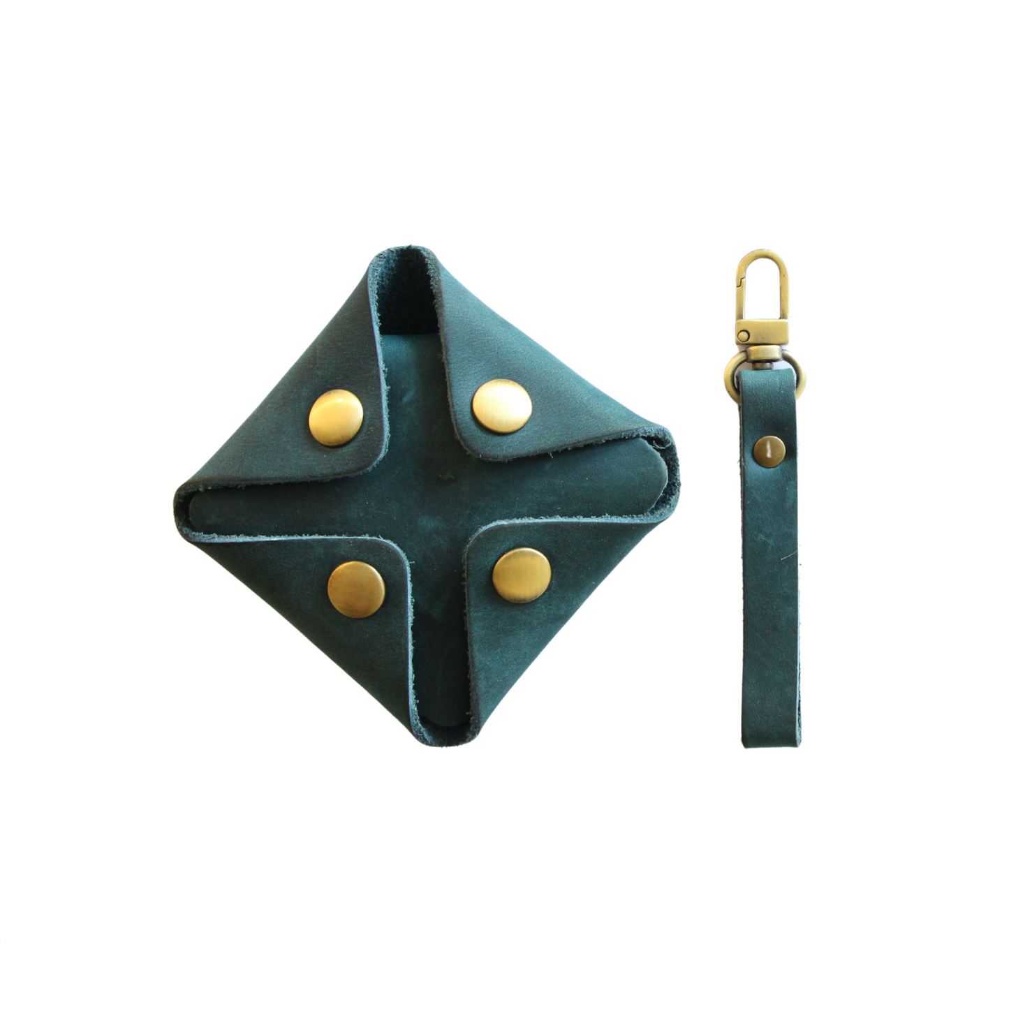 Blue Leather Coin Pouch With Strap