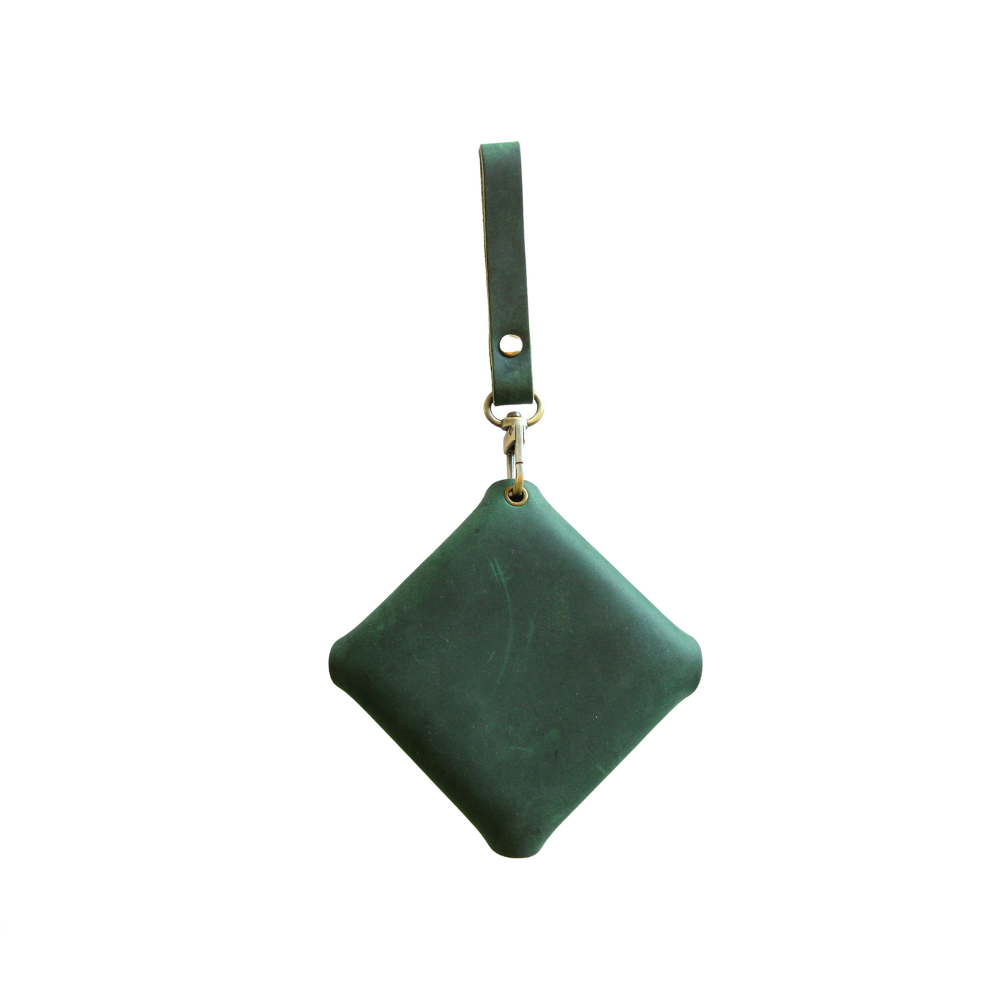 Green Leather Coin Pouch With Strap