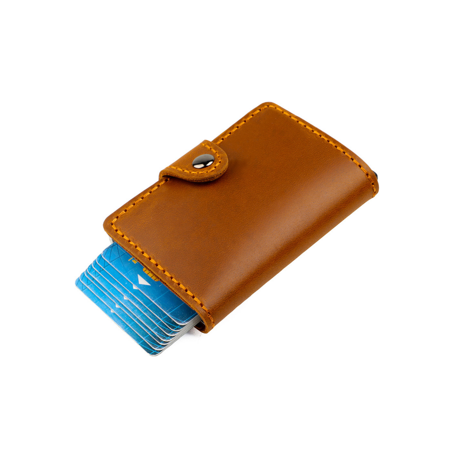 RFID Metal Case With Brown Leather Card Holder Wallet