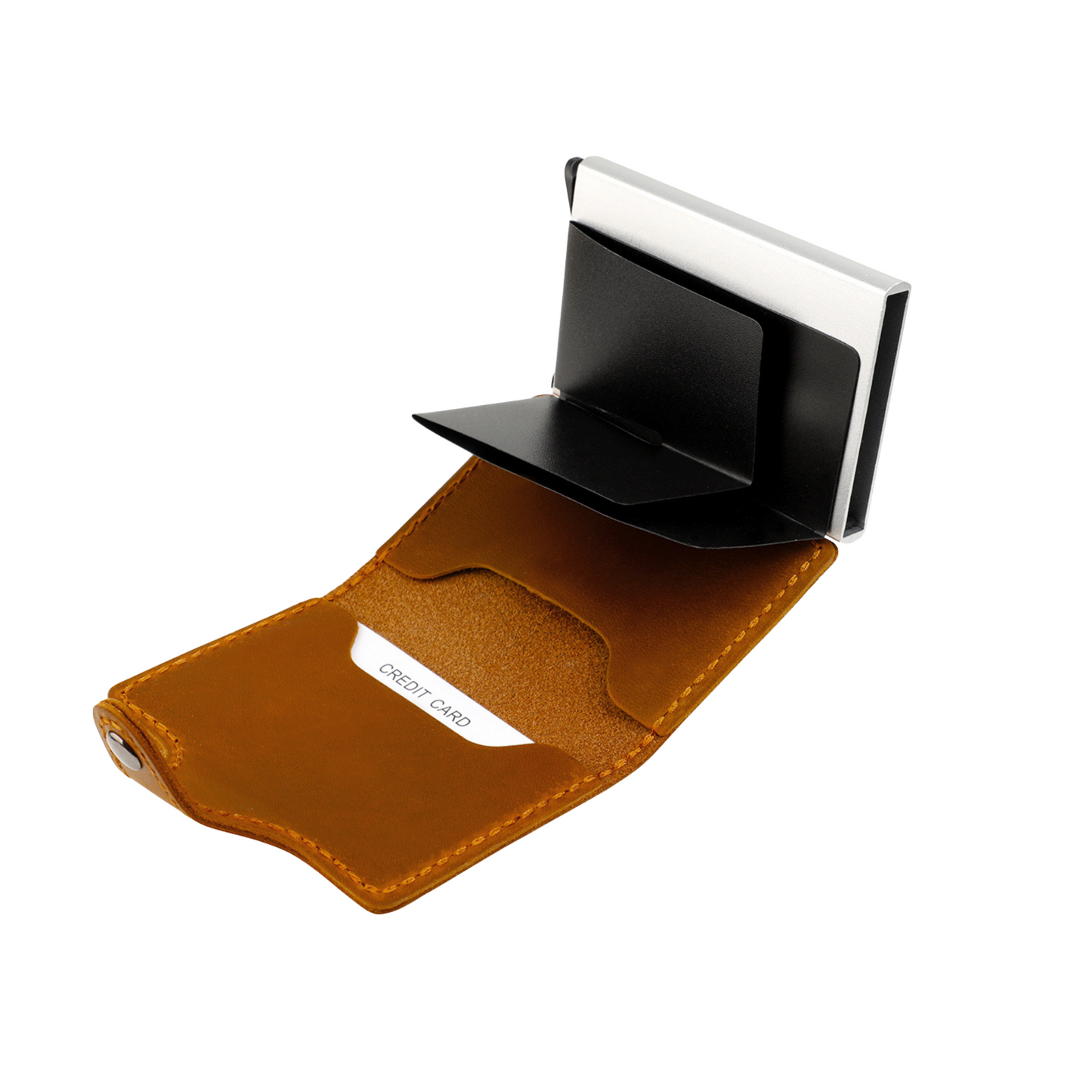 RFID Metal Case With Brown Leather Card Holder Wallet