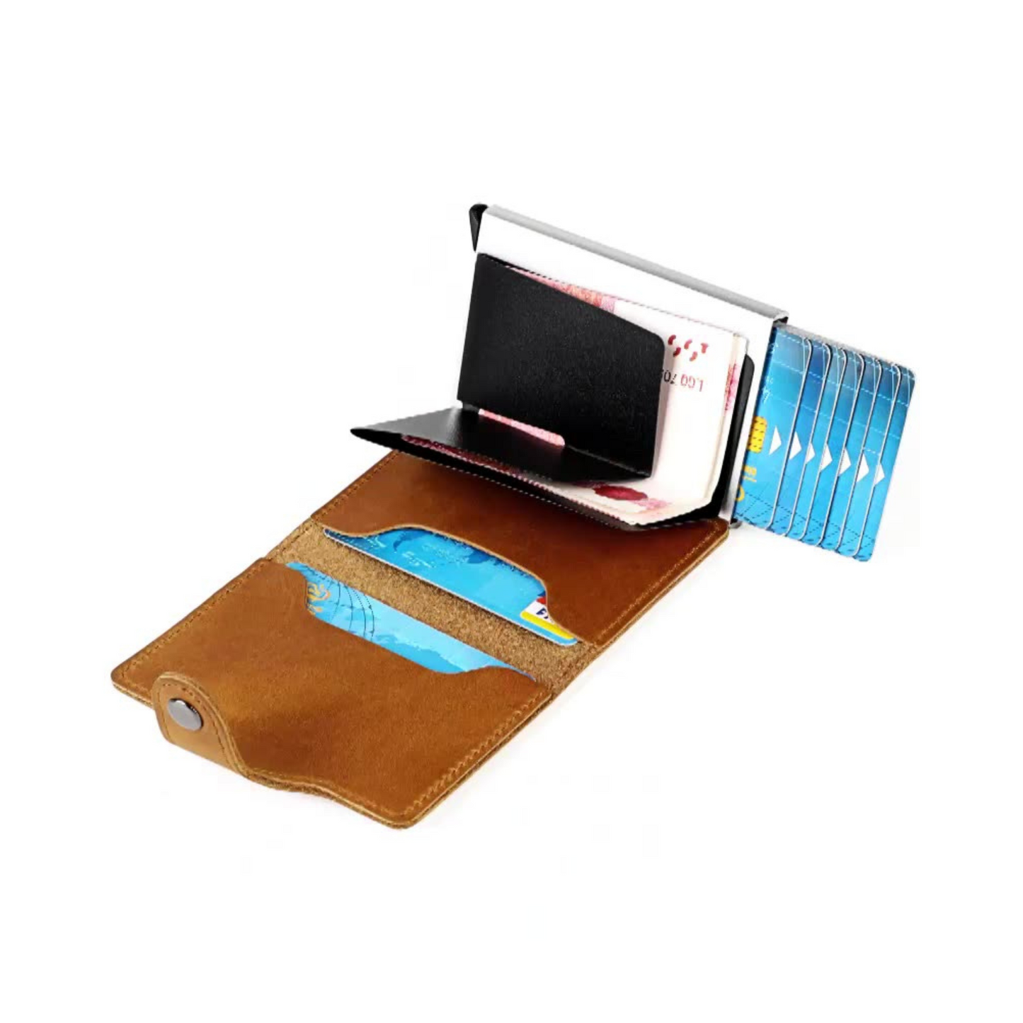 RFID Metal Case With Brown Leather Card Holder Wallet