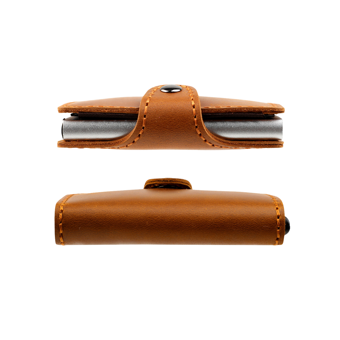 RFID Metal Case With Brown Leather Card Holder Wallet