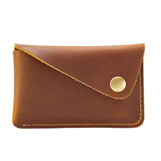 Brown Leather Card Holder With Press Stud