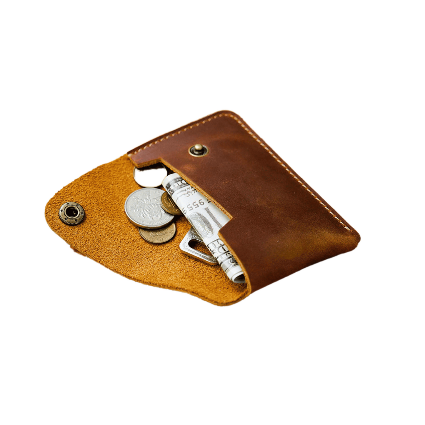 Brown Leather Card Holder With Press Stud
