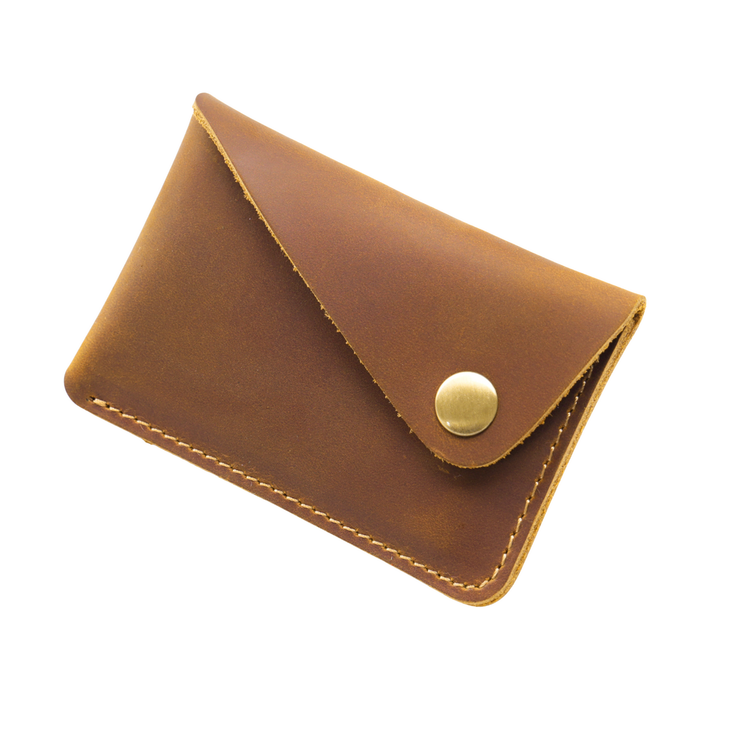 Brown Leather Card Holder With Press Stud