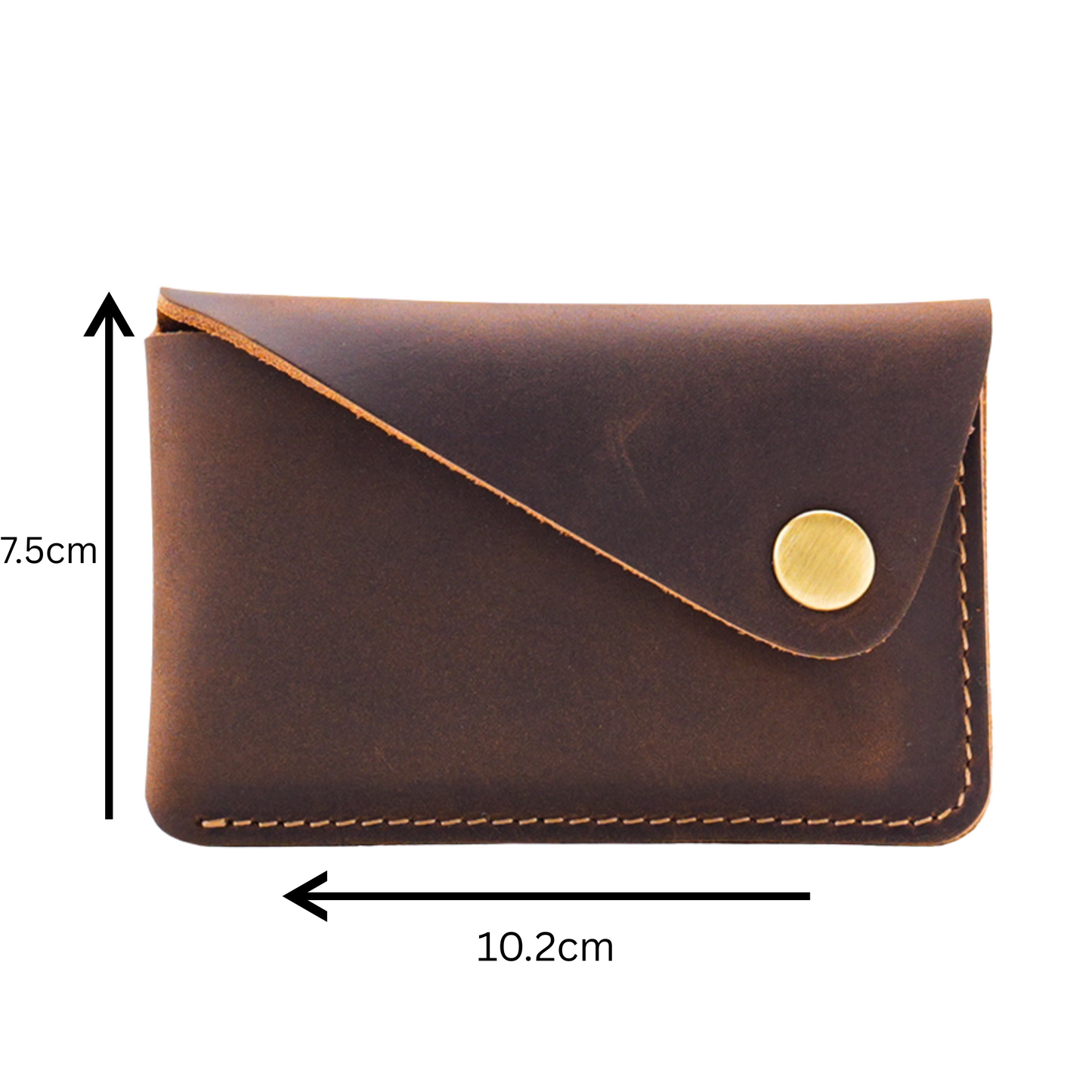 Coffee Leather Card Holder With Press Stud