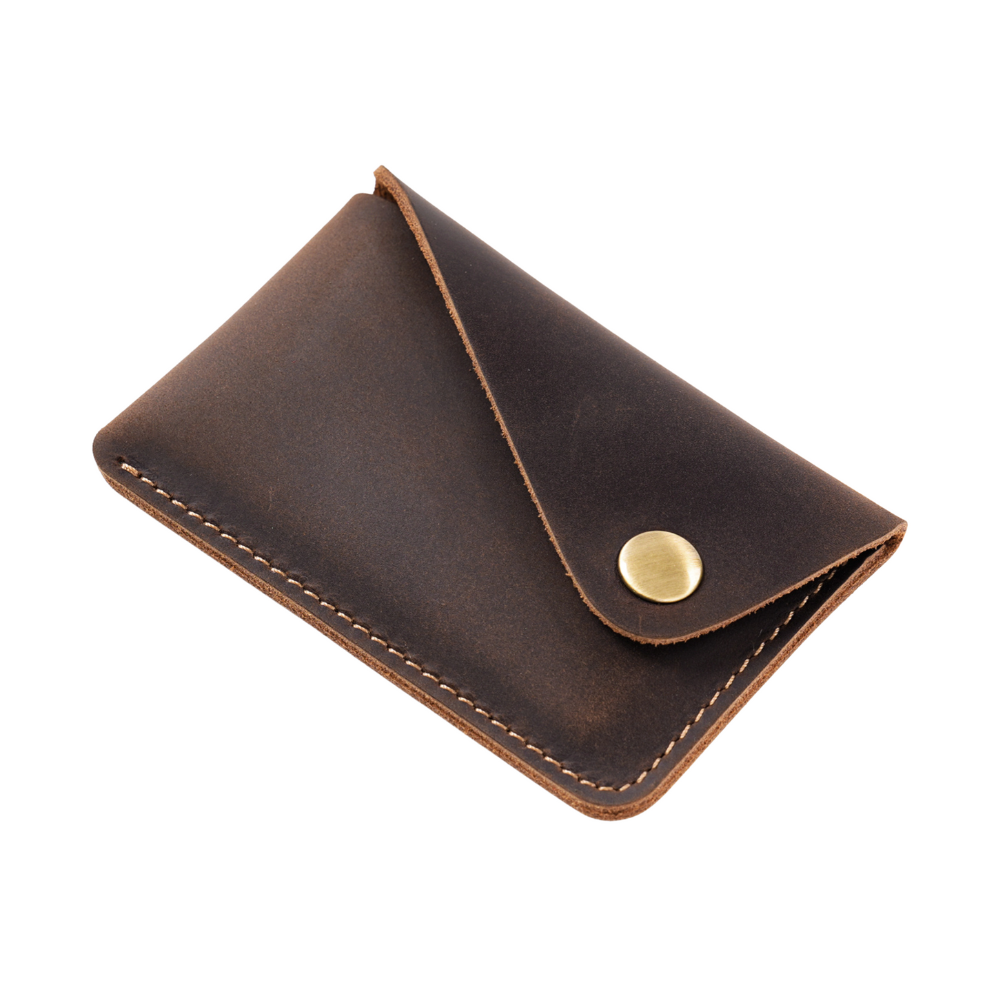 Coffee Leather Card Holder With Press Stud