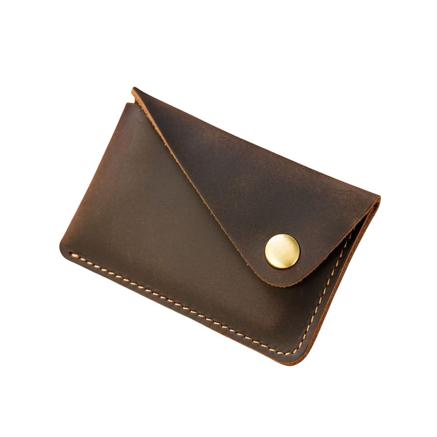 Coffee Leather Card Holder With Press Stud