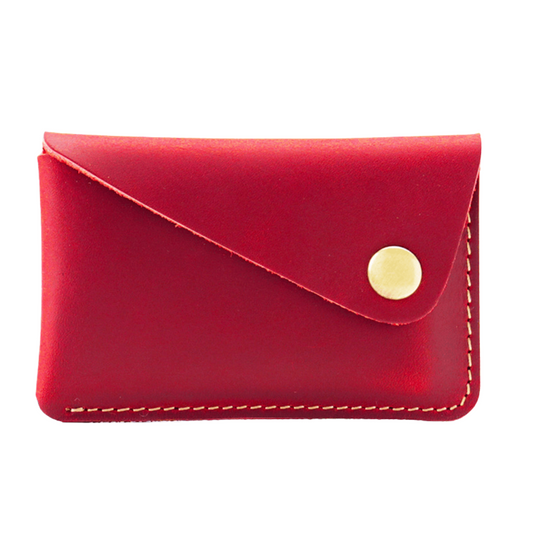 Red Leather Card Holder With Press Stud