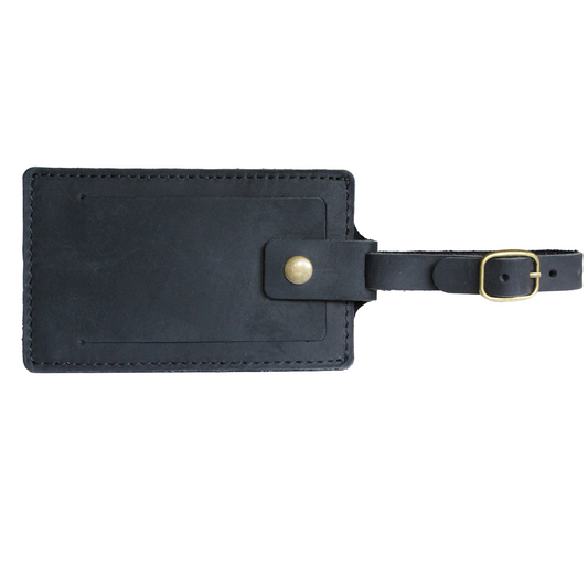 Black leather luggage tag