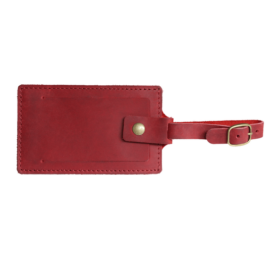Red leather luggage tag