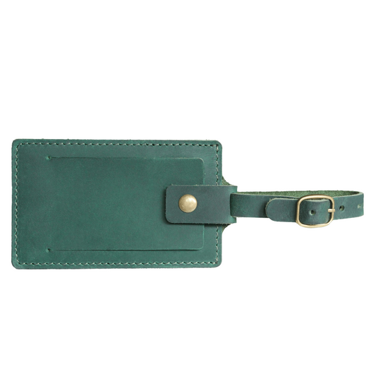 Green leather luggage tags