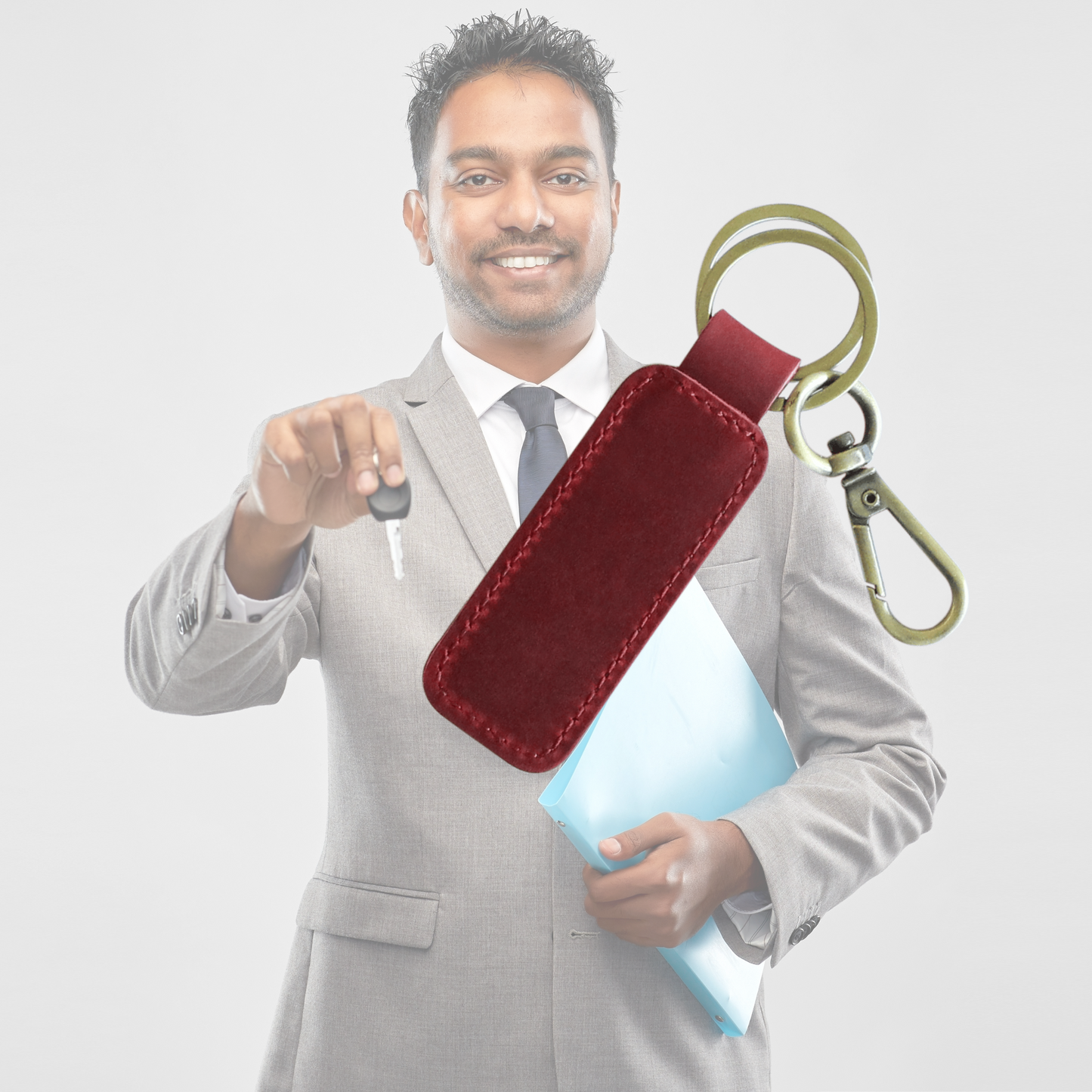 Red thick leather keyring